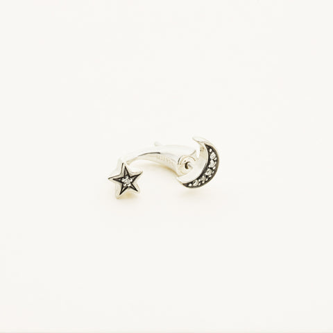 Moon and star ear jacket - silver with diamonds