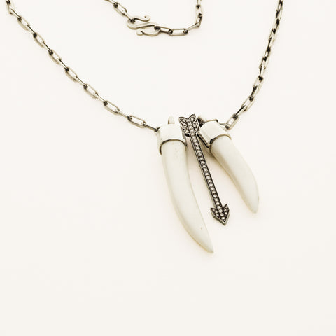 Tooth and arrow necklace - silver and diamonds