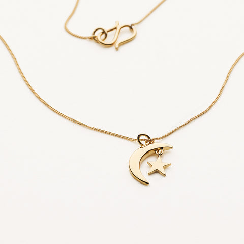 Mini moon and star necklace - gold plated