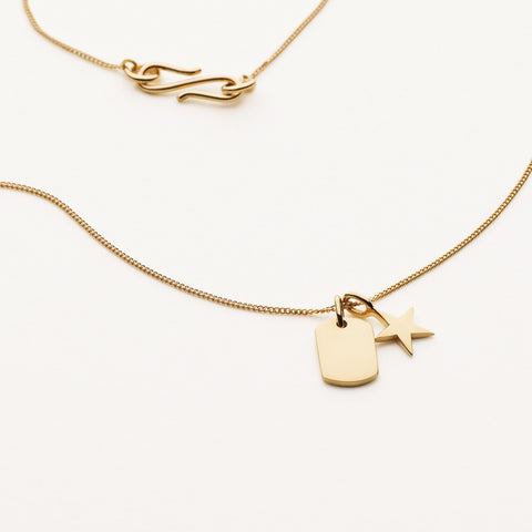 Mini tag and star necklace - gold plated