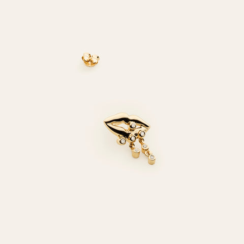 Mouth earring - gold plated with diamonds