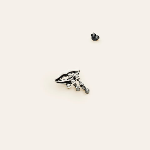 Mouth earring - silver with diamonds